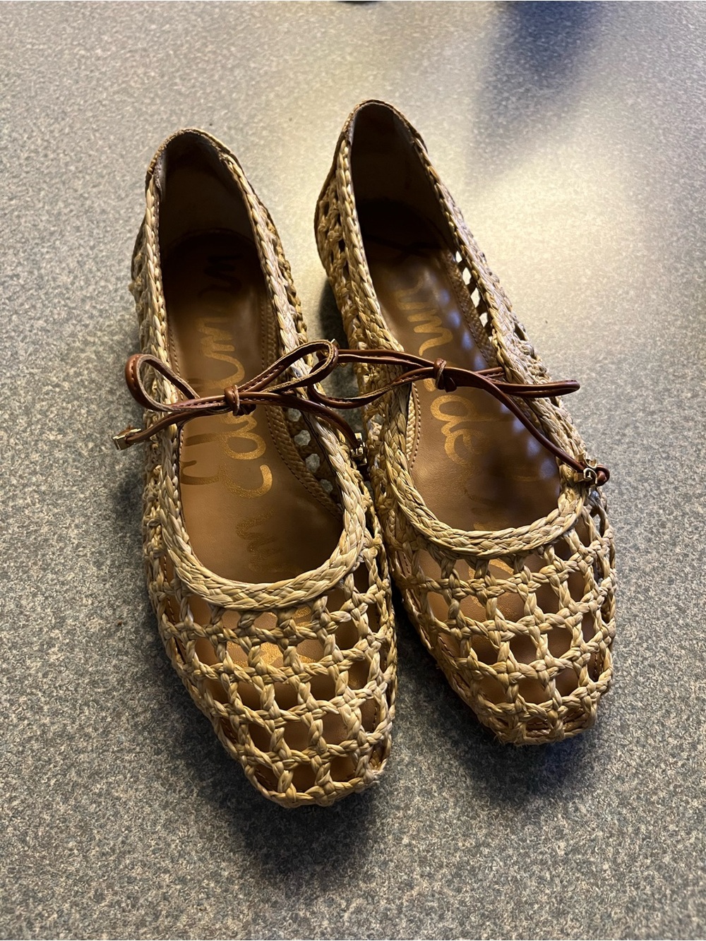 Sam Edelman Woven Marcie Ballet Flats in Tan with Brown Bow